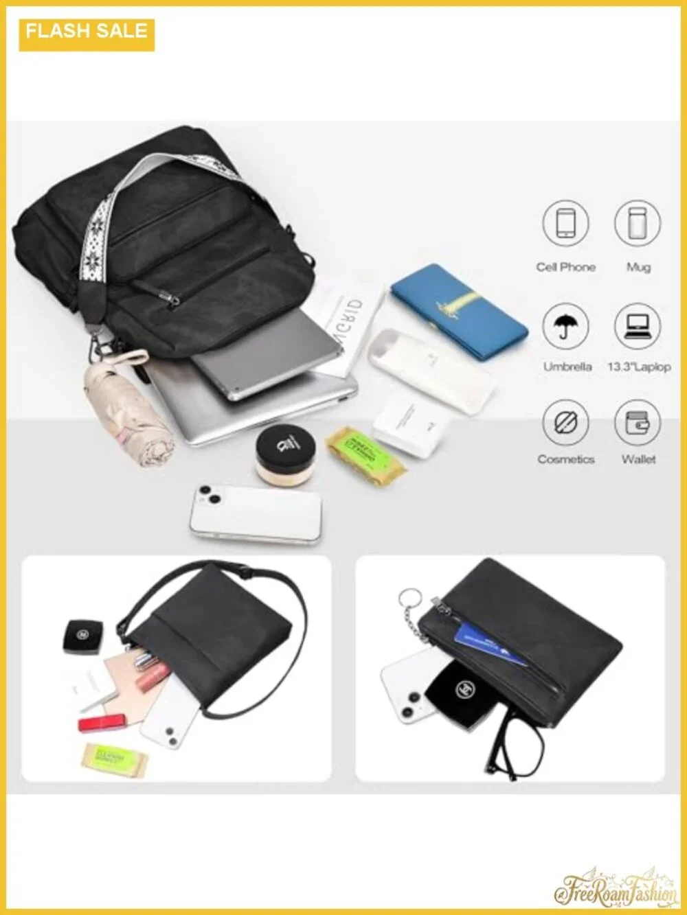 PU Leather Convertible Backpack Purse for Women, 3-Piece Set with Laptop